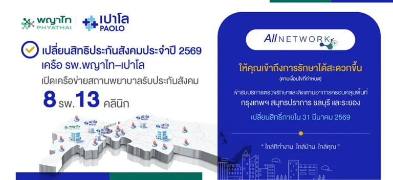 เปลี่ยนสิทธิประกันสังคม 2569: พญาไท–เปาโล เปิดเครือข่าย 8 รพ. 13 คลินิก ครอบคลุมหลายพื้นที่